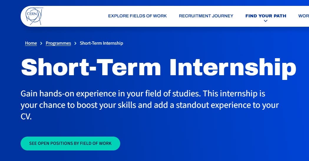 CERN Short-Term Internship 2026 in Switzerland | Paid Internship for Students