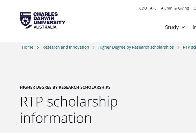 Charles Darwin University RTP Scholarship 2026 in Australia