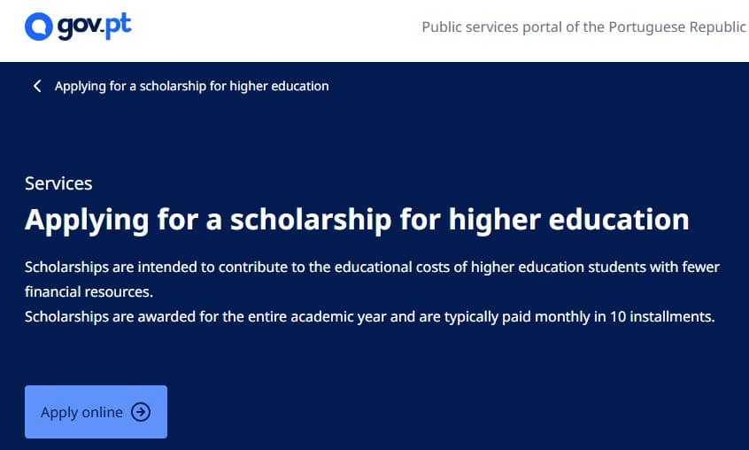 Portugal Higher Education Grant for Eligible Students Studying in Portugal