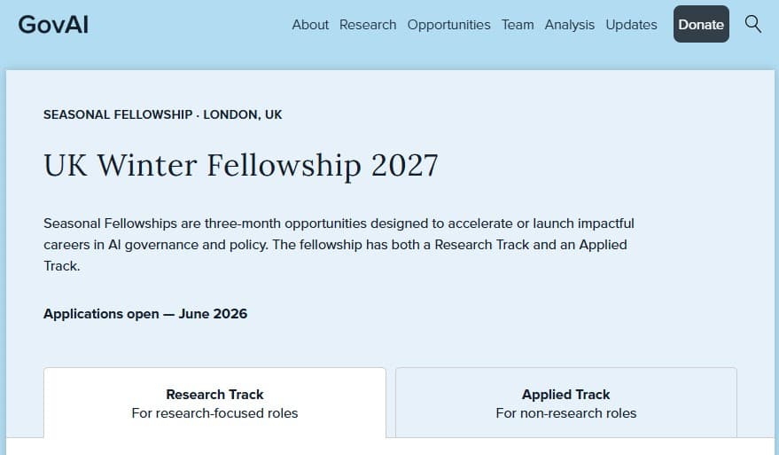 GovAI UK Winter Fellowship 2027 in London | Paid AI Governance Fellowship